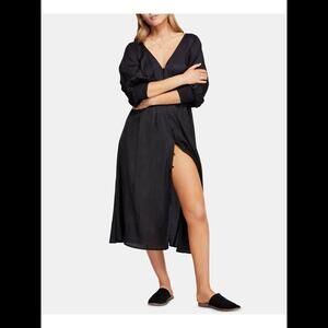 FREE PEOPLE Womens Black 3/4 Sleeve V Neck Maxi Shift Dress Sz 0 OB965768